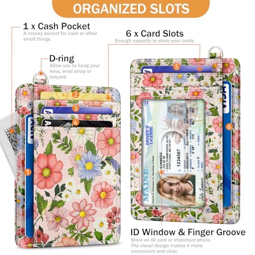Yonlevres Credit Card Holder Slim Wallet, Floral RFID Wallet Women Front Pocket Small Card Holder, Travel Cute Thin with ID Window PU Leather RFID Blocking Case Organizer Gift Girls Ladies - Image 4