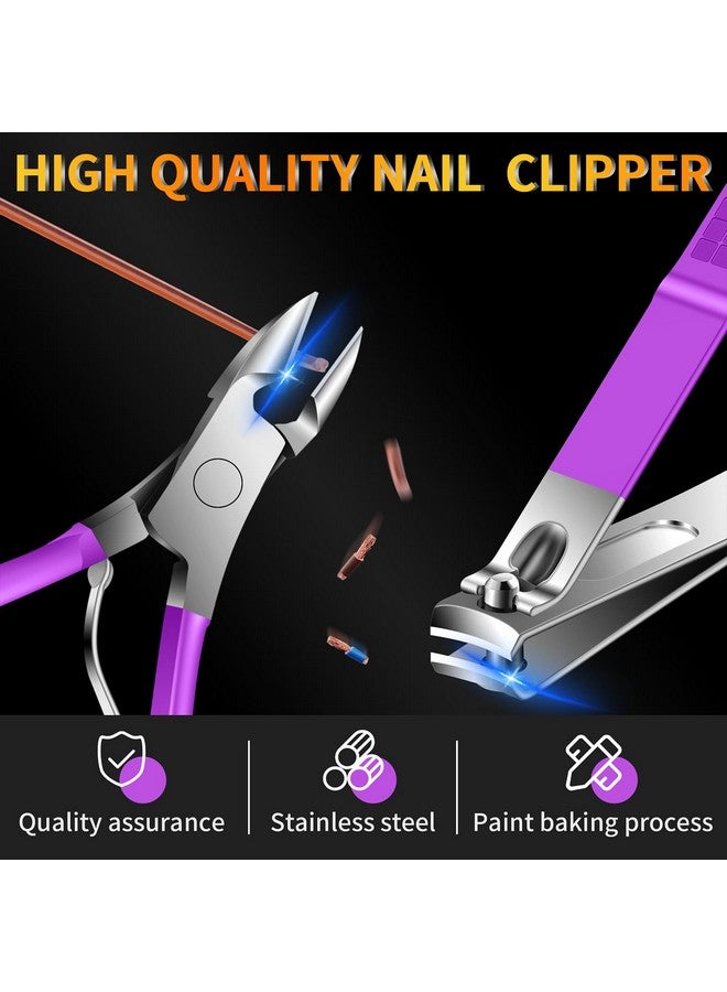 BLESWIN Manicure Set 16Pcs Professional Stainless Steel Pedicure Kit Mens Grooming Kit Fingernail & Toenail Clippers Set Manicure Kit With Luxurious Travel Bag Sharp Nail Scissors And Clipper (Purple) - Image 3