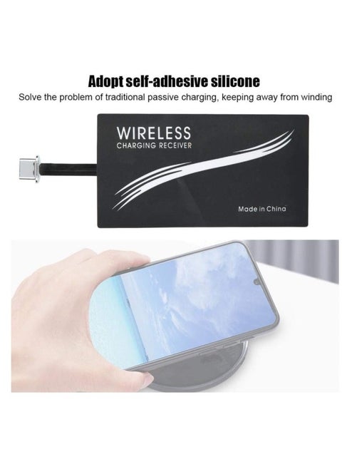 2Pcs Type C QI Wireless Charging Receiver Ultra Thin QI Wireless Receiver, Electromagnetic Induction 1000mA Fast Charging Qi Coil Receiver for All Type C Cell Phones