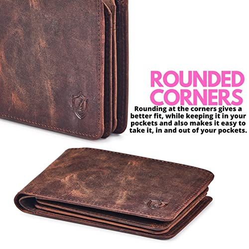 Cochoa Mens Wallet Real Leather Bifold RFID Blocking High Capacity Card Case with 2 ID Window in Gift Box (Crazy Horse, Cognac) - Image 4