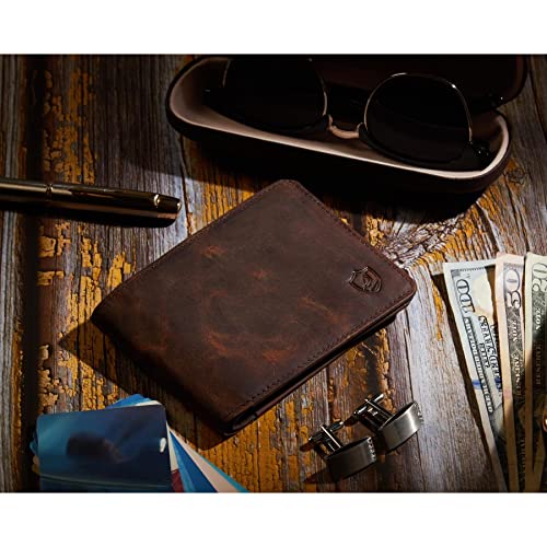 Cochoa Mens Wallet Real Leather Bifold RFID Blocking High Capacity Card Case with 2 ID Window in Gift Box (Crazy Horse, Cognac) - Image 5