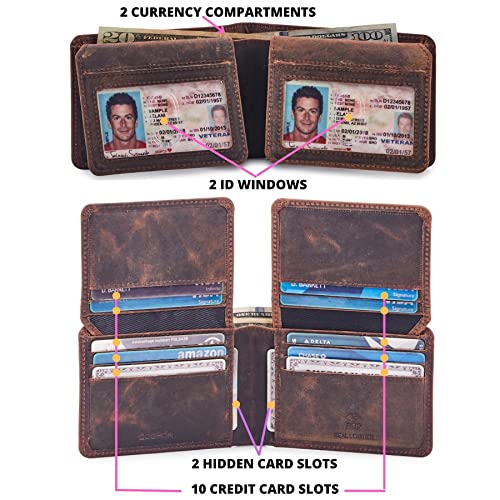 Cochoa Mens Wallet Real Leather Bifold RFID Blocking High Capacity Card Case with 2 ID Window in Gift Box (Crazy Horse, Cognac) - Image 3