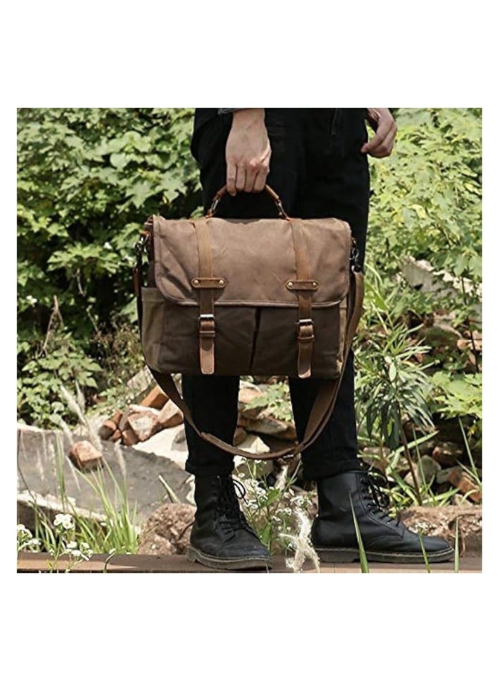 PROMASS Mens Messenger Bag 15.6 Inch Waterproof Vintage Genuine Leather Waxed Canvas Briefcase Large Satchel Shoulder Bag Rugged Leather Computer Laptop Bag  - Image 5