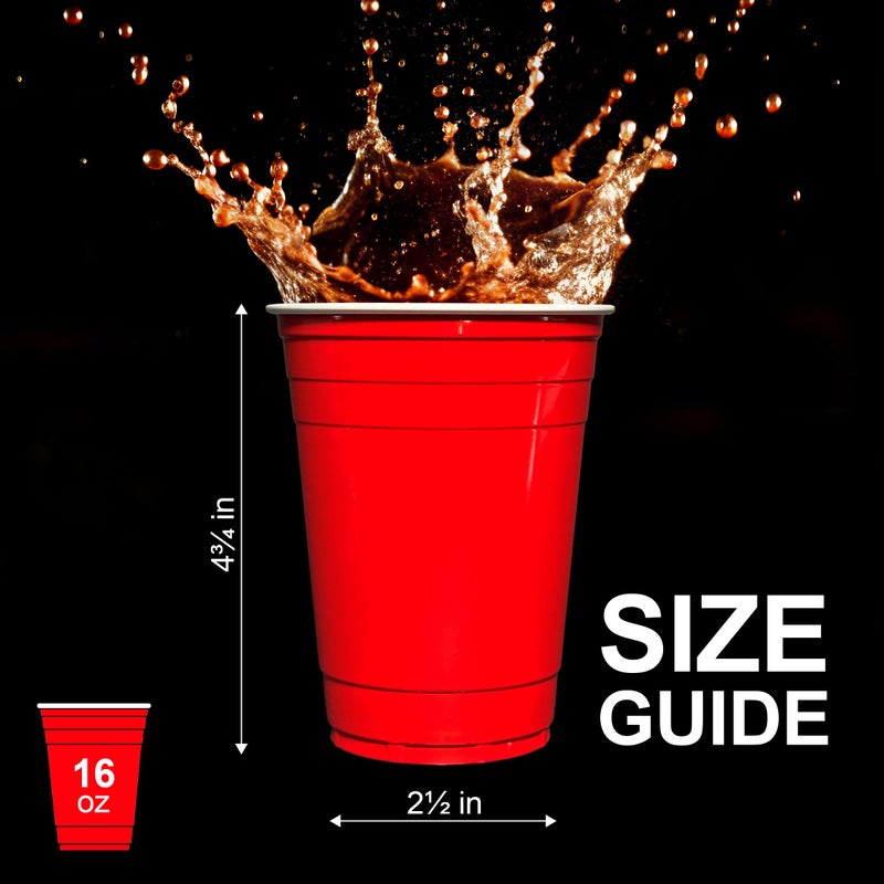 PAMI PAMI Red Plastic Party Cups - 16oz Disposable Drinking Glasses- Colored Plastic Glasses For Iced Tea  Smoothies  Punch  Beer  Cocktails & Cold Drinks- Beerpong Cups In Resealable Bag (30  Red) - Image 1