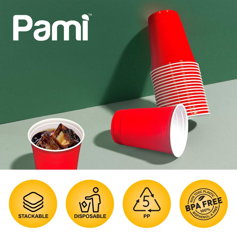 PAMI PAMI Red Plastic Party Cups - 16oz Disposable Drinking Glasses- Colored Plastic Glasses For Iced Tea  Smoothies  Punch  Beer  Cocktails & Cold Drinks- Beerpong Cups In Resealable Bag (30  Red) - Image 4