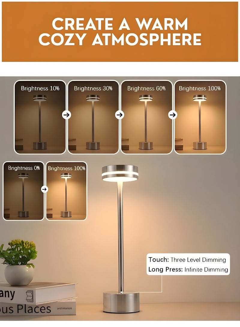 Modern LED Rechargeable Cordless Table Lamp with Touch Sensor, Aluminum Shell, 4000mAh Certified Battery, 3 Levels Brightness, USB-C Charging Port, 3000K Portable Metal Bedside Lamp (Gold) - Image 3