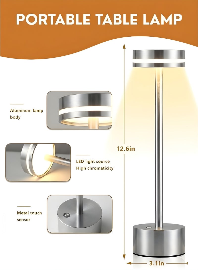 Modern LED Rechargeable Cordless Table Lamp with Touch Sensor, Aluminum Shell, 4000mAh Certified Battery, 3 Levels Brightness, USB-C Charging Port, 3000K Portable Metal Bedside Lamp (Gold) - Image 1