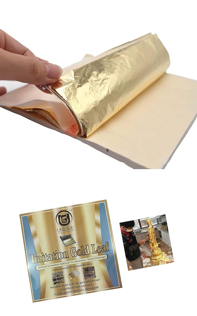 Unique Gold Leafing Studio أوراق رقائق الذهب UGLS 16x16 المعدنية للتذهيب، تزيين المنزل، الفنون والحرف، فنون الرسم، الأظافر والحرف اليدوية DIY IG1LS (#2.5 ذهب) (50 ورقة، ذهب) - Image 1