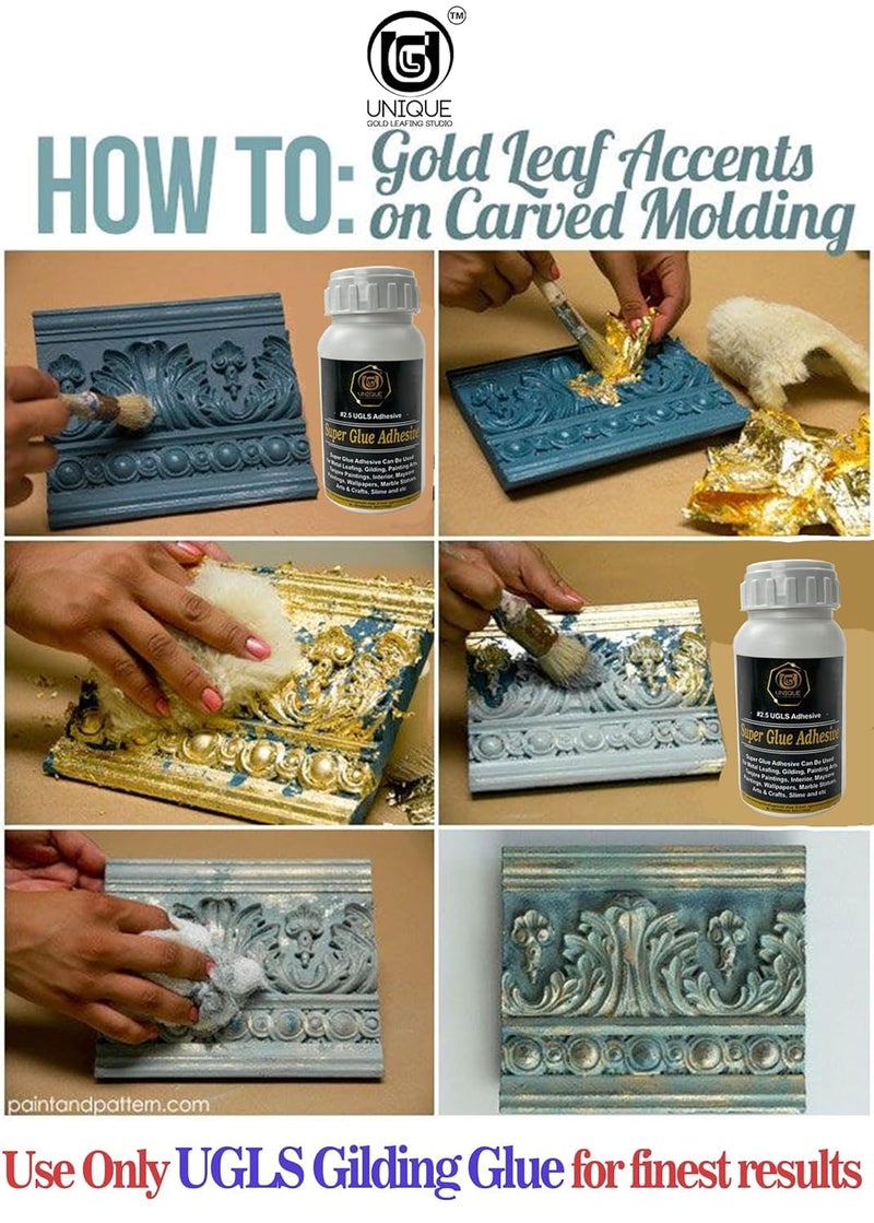 Unique Gold Leafing Studio أوراق رقائق الذهب UGLS 16x16 المعدنية للتذهيب، تزيين المنزل، الفنون والحرف، فنون الرسم، الأظافر والحرف اليدوية DIY IG1LS (#2.5 ذهب) (50 ورقة، ذهب) - Image 4