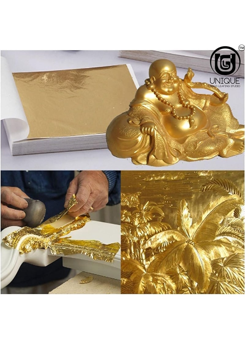 Unique Gold Leafing Studio أوراق رقائق الذهب UGLS 16x16 المعدنية للتذهيب، تزيين المنزل، الفنون والحرف، فنون الرسم، الأظافر والحرف اليدوية DIY IG1LS (#2.5 ذهب) (50 ورقة، ذهب) - Image 3
