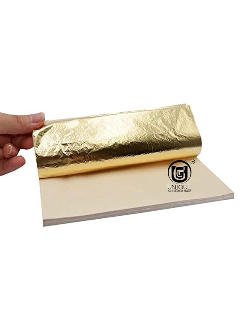 Unique Gold Leafing Studio أوراق رقائق الذهب UGLS 16x16 المعدنية للتذهيب، تزيين المنزل، الفنون والحرف، فنون الرسم، الأظافر والحرف اليدوية DIY IG1LS (#2.5 ذهب) (50 ورقة، ذهب) - Image 2