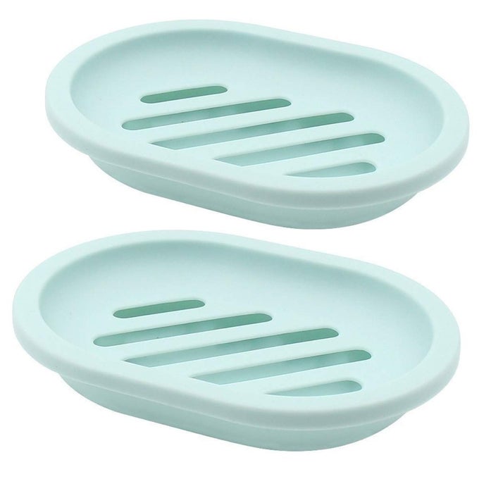 2PACK SOAP DISH WITH DRAIN SOAP HOLDER SOAP SAVER EASY CLEANING DRY STOP MUSHY SOAP GREEN