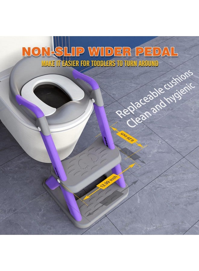 SKYROKU SKYROKU 8868 Potty Training Seat with Step Stool - Adjustable Height, Non-Slip, Splash-Proof, Foldable 2-in-1 Toddler Potty Seat with Armrests and Replaceable Cushion - Fits Most Toilets (Purple)  - Image 3