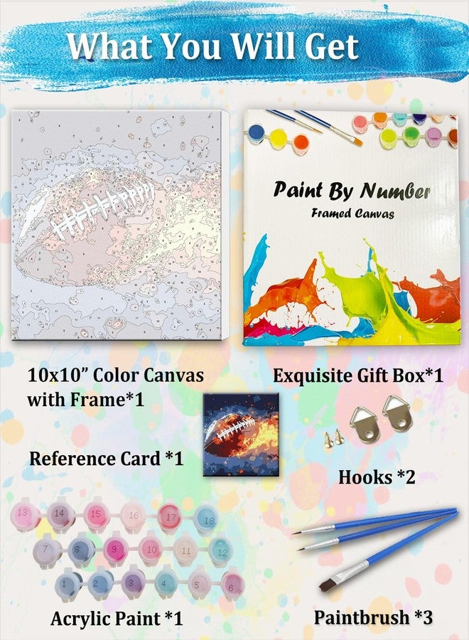 TOCARE Framed Paint by Numbers Kit for Adults Beginner & Kids Ages 8-12, American Football Paint by Number with Frame, Football Paint by Number Kits Canvas Framed (10x10 Inch, Without Easel) - Image 3