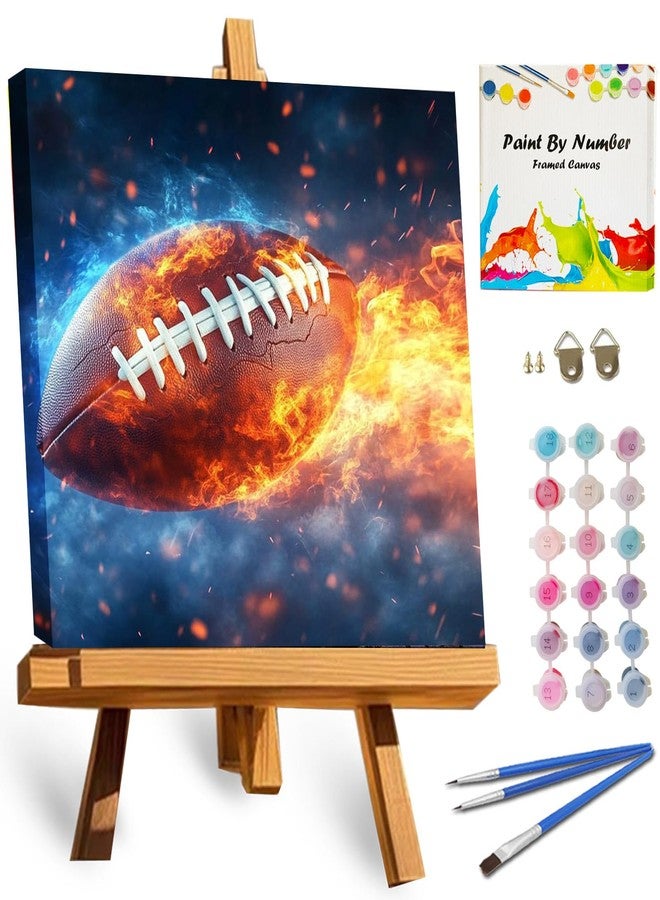 TOCARE Framed Paint by Numbers Kit for Adults Beginner & Kids Ages 8-12, American Football Paint by Number with Frame, Football Paint by Number Kits Canvas Framed (10x10 Inch, Without Easel) - Image 1