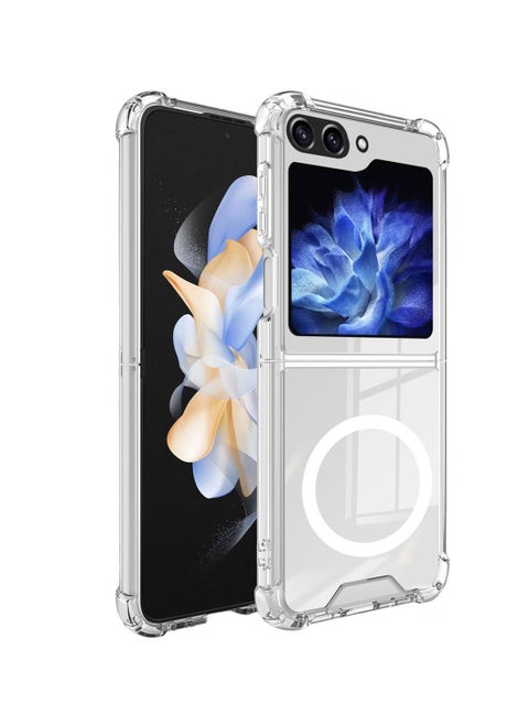 Compatible with Samsung Galaxy Z Flip5 Case Protective Cover Magnetic Case Slim Transparent Flexible TPU Shockproof Magsafe Back Phone Case