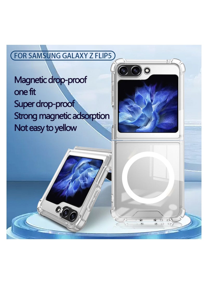 Compatible with Samsung Galaxy Z Flip5 Case Protective Cover Magnetic Case Slim Transparent Flexible TPU Shockproof Magsafe Back Phone Case