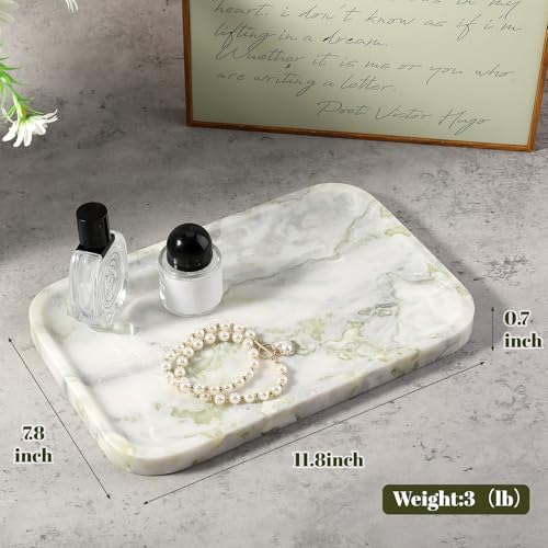 Karibiber Luxury Marble Vanity Tray, Bathroom Tray Countertop, Bianco Marble/Stone, Home Decorative Dresser Organizer, Storage for Kitchen Sink, Perfume Jewelry Holder(Green&White) - Image 4