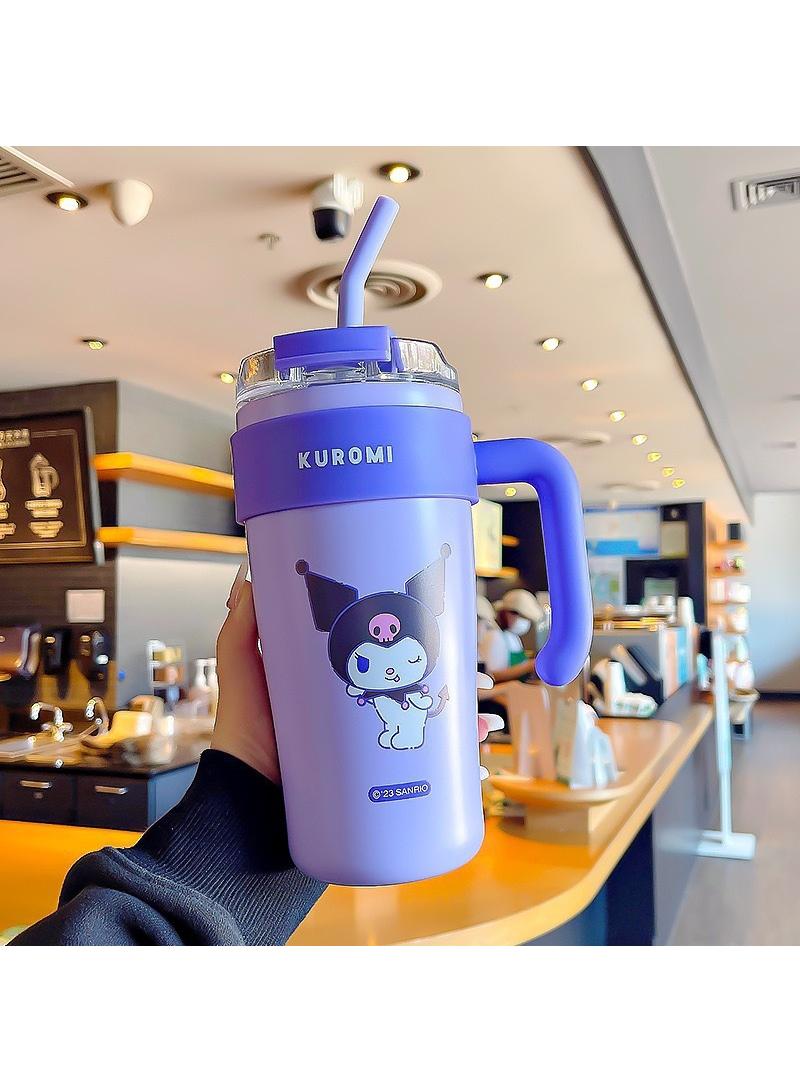 Y&D Kuromi Reusable Vacuum quenching Cup, 40oz Cup Large Capacity Vacuum Cup with Straw car Heat Preservation Cold Preservation Large ice Cup , Iced Tea or Coffee, Smoothie More, Cream, 860ml - Image 1