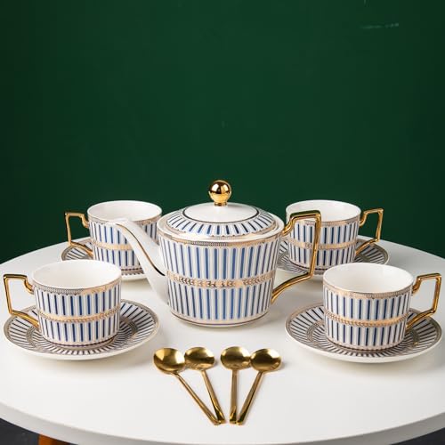 CwlwGO-Bone China Blue And White Tea Cup Sets,Ceramic Cup and Saucer Service for 4,Elegance Afternoon teapot and cup Set,Tea Sets for Women, Tea Cups and Saucer Set for Adults. - Image 1