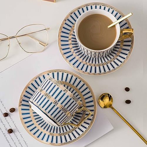 CwlwGO-Bone China Blue And White Tea Cup Sets,Ceramic Cup and Saucer Service for 4,Elegance Afternoon teapot and cup Set,Tea Sets for Women, Tea Cups and Saucer Set for Adults. - Image 5