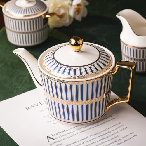 CwlwGO-Bone China Blue And White Tea Cup Sets,Ceramic Cup and Saucer Service for 4,Elegance Afternoon teapot and cup Set,Tea Sets for Women, Tea Cups and Saucer Set for Adults. - Image 4