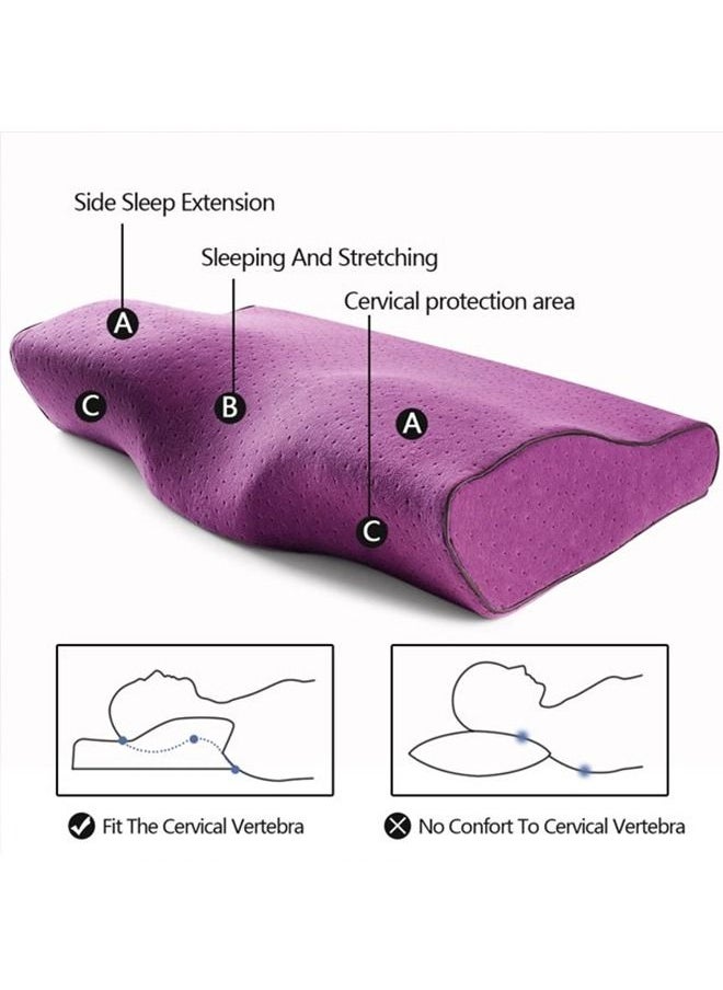 Arabest - Contour Memory Foam Pillow for Neck Pain Relief for Side Back Stomach Sleepers Purple - Image 1