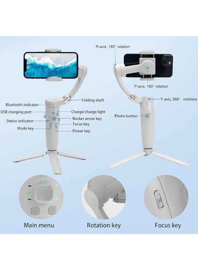 Axis Foldable Pocket Handheld Gimbals, Anti-Shake Face Tracking Bluetooth Control Selfie Stick Compatible with iPhone Android Tiktok YouTube Vlog Video - Image 5
