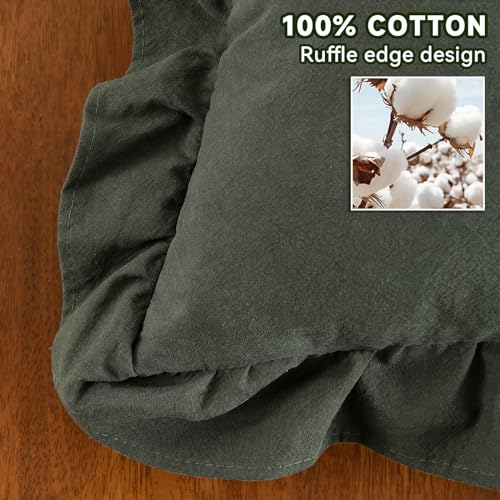 AmHoo Pack of 2 Throw Pillow Covers 100 Cotton Pre Washed Ruffle Decorative Pillowcase Cushion for Couch Sofa Bedroom 24 x 24Inch Green - Image 3