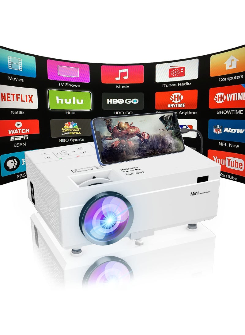 AROAQ Portable Mini Projector 300 Ansi Video Projector Full Hd 1080P Supported 200 Home Theater Movie Projector 55000 Hours Compatible With Ios/Android Phone/Tablet/Laptop/Pc/Tv Stick/Box/Usb Drive/Dvd - Image 1