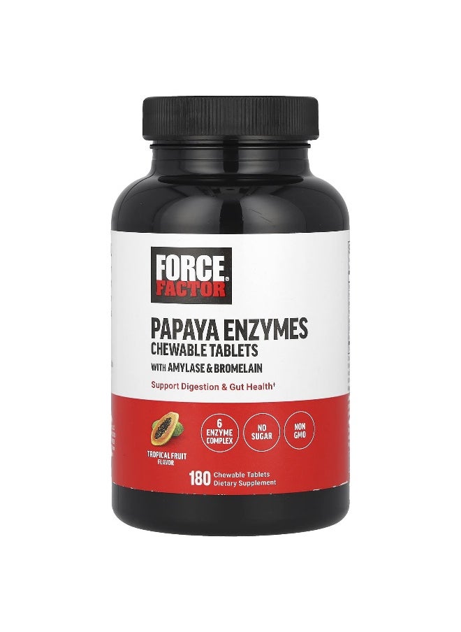 Force Factor Force Factor, Papaya Enzymes, Tropical Fruit, 180 Chewable Tablets  - Image 1