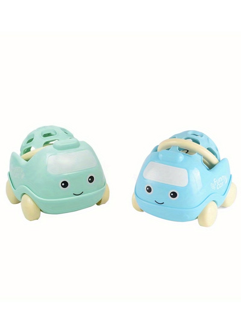 Cartoon Busy Car Sensory Toy for Babies – Inertia-Powered Sliding Taxi, Soft Rubber Teething Toy with Fun Sounds – Interactive Early Education Toy for Toddlers, Sensory Stimulation, Safe Toy for Babies 6+ Months (Random Color: Green/Blue)  - Image 1