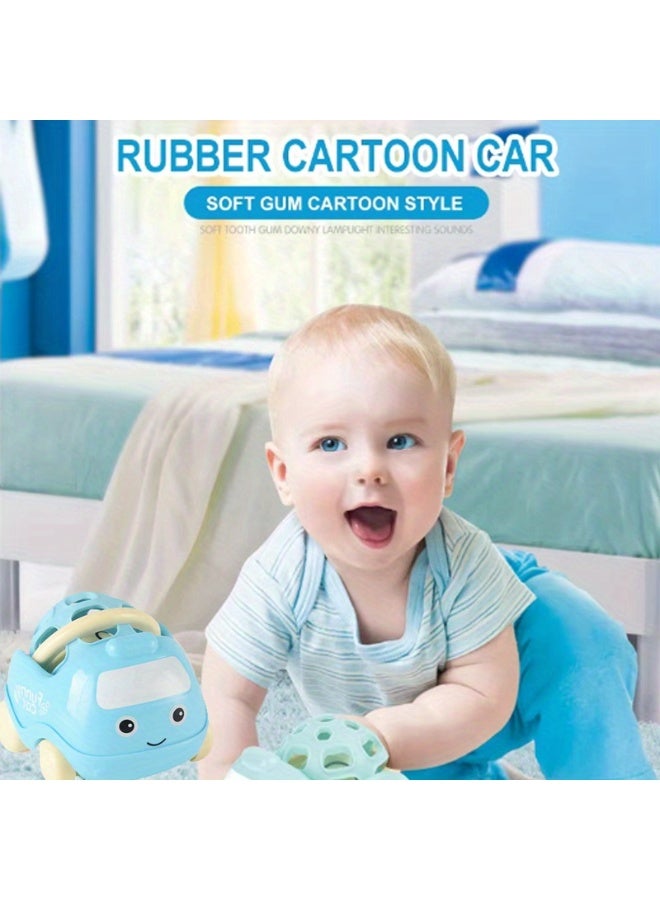 Cartoon Busy Car Sensory Toy for Babies – Inertia-Powered Sliding Taxi, Soft Rubber Teething Toy with Fun Sounds – Interactive Early Education Toy for Toddlers, Sensory Stimulation, Safe Toy for Babies 6+ Months (Random Color: Green/Blue)  - Image 4