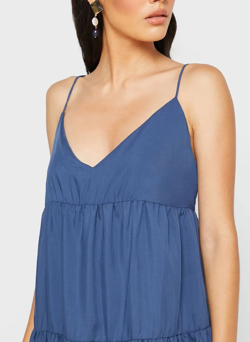 MANGO Cami Strap Tiered Dress