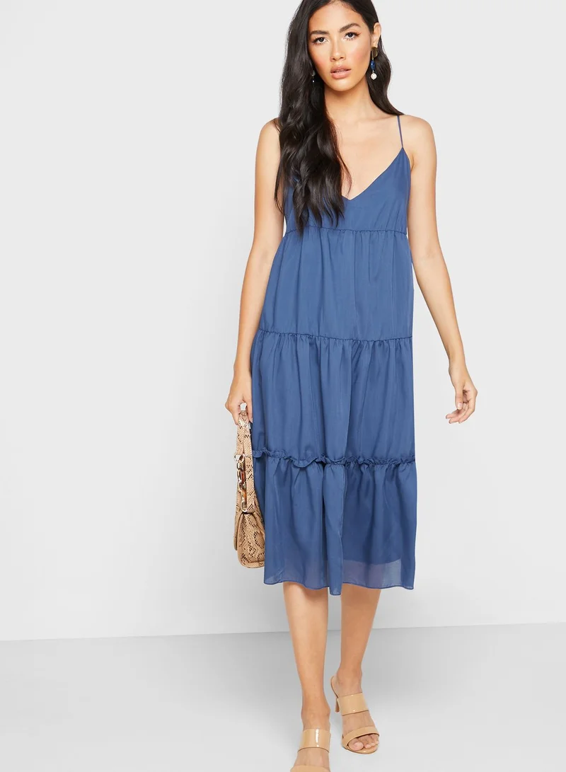 MANGO Cami Strap Tiered Dress