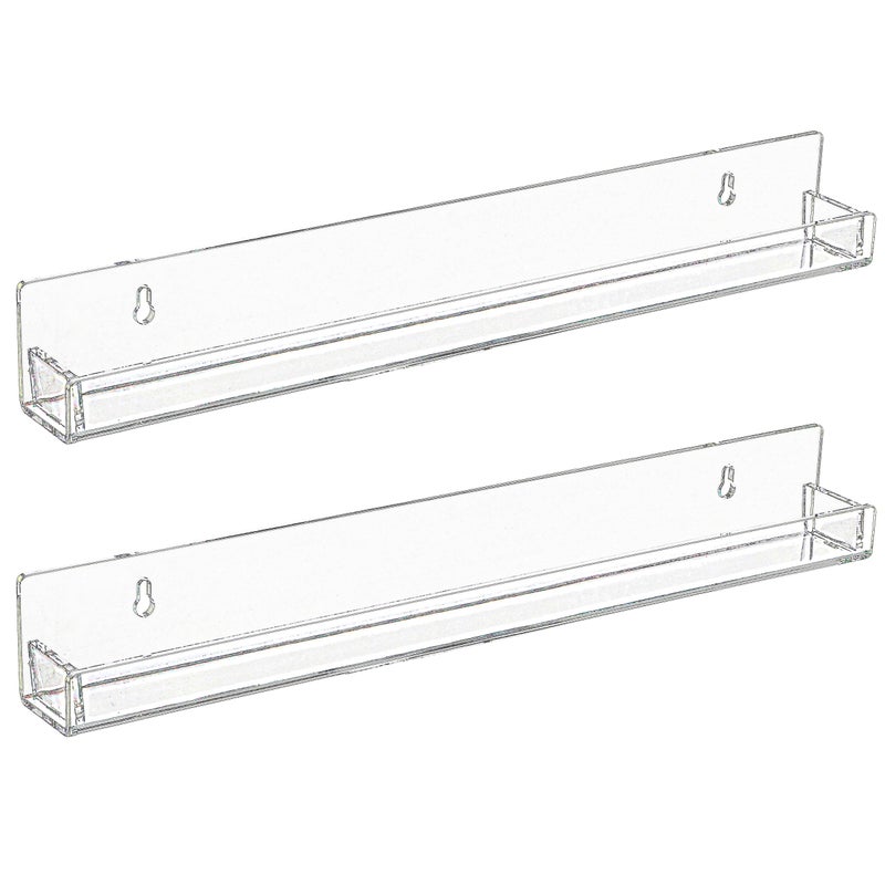 Baosia 2 Pack Invisible Acrylic Floating Bookshelf For Kids Room 15 Inch Clear Nail Polish Rack Wall Mounted Small Toy Storage Wall Shelf Modern Picture Ledge Vinyl Record Display Shelf Holder - Image 1