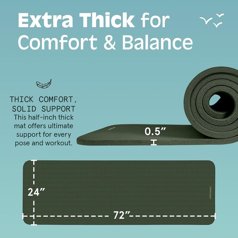 Retrospec Solana Yoga Mat 1/2" Thick w/Nylon Strap for Men & Women - Non Slip Exercise Mat for Yoga, Pilates, Stretching, Floor & Fitness Workouts - Image 3