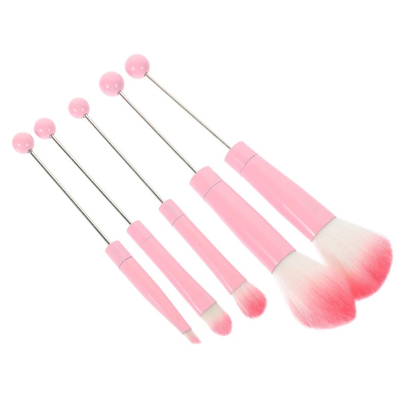 5 Pcs Makeup Brushes Pink Metal Handle Lightweight Cosmetic Brushes for Foundation Concealer Eyeshadow Blush Contouring Portable - Image 1
