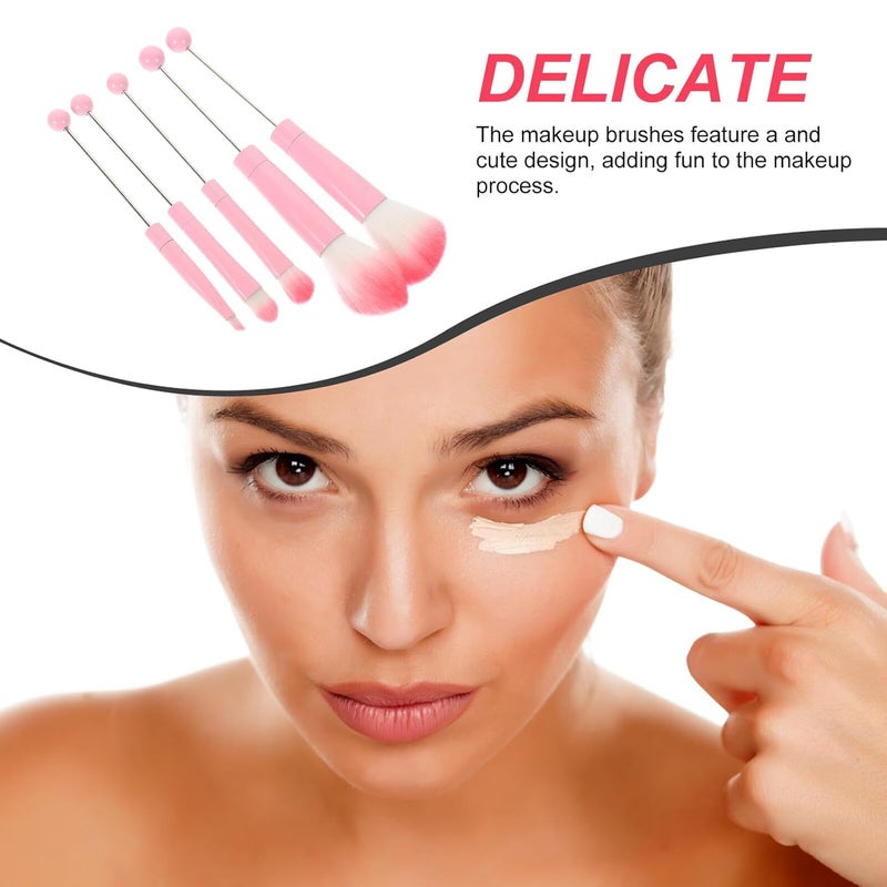 5 Pcs Makeup Brushes Pink Metal Handle Lightweight Cosmetic Brushes for Foundation Concealer Eyeshadow Blush Contouring Portable - Image 3