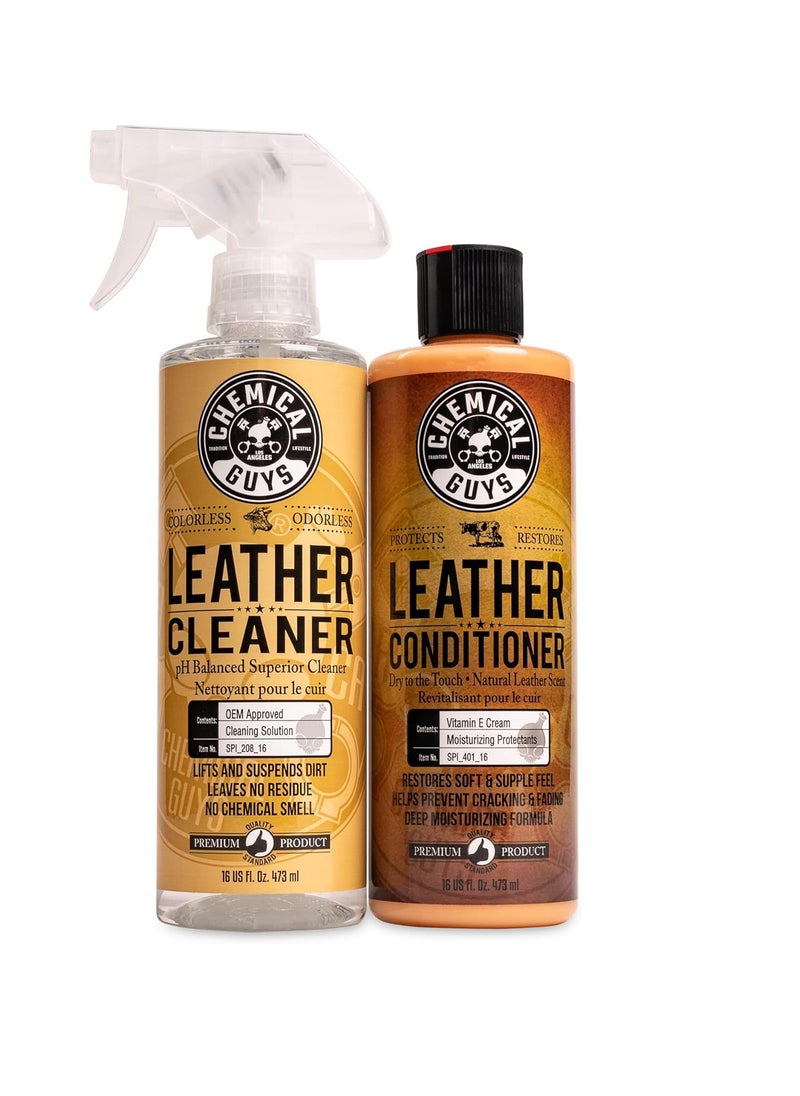 Chemical Guys Leather Cleaner and Leather Conditioner Kit for Use on Leather Apparel, Furniture, Car Interiors, Shoes, Boots, Bags & More (2-16 fl oz Bottles)  - Image 1