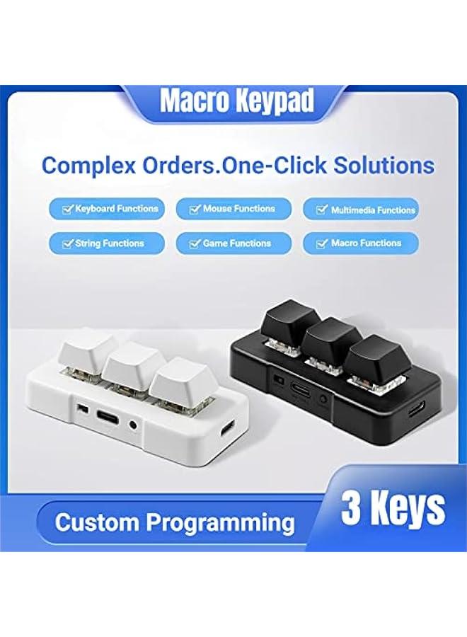 3 Key Mini Keypad One Handed RGB Mechanical Gaming Keyboard DIY Programmable Macro Keyboard, Plug and Play, USB Gaming Keyboard HID Programming Macro Keys for Office, Game, Music,