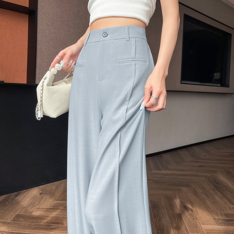 25 New Summer Narrow Suit Wide Leg Pants High Waist Drape Loose Straight-Leg Casual Pants Slim And Easiest For Match For Small People - Image 2