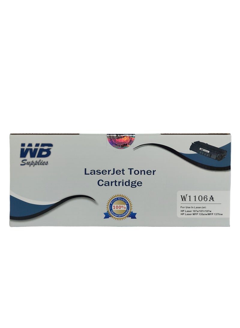 WB Compatible With 106A Toner Cartridges Replacement for HP 106A W1106A, for Laser MFP 137fnw 137fwg MFP 135a 135w 135r 135wg for HP Laser 107w 107a 107r, (With Chip, 1 Black) - Image 1
