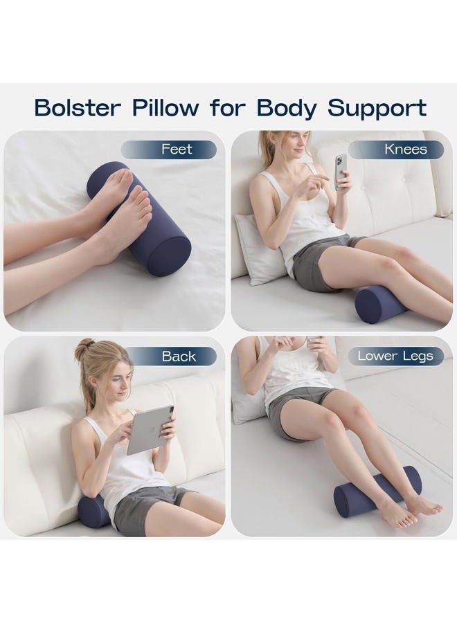 Forcanby Neck Roll Pillow for Neck Pain Relief - Memory Foam Neck Support Pillow for Bed | Round Neck Pillow for Sleeping, 15.7 * 6 * 6inch ((Navy-Blue) - Image 4