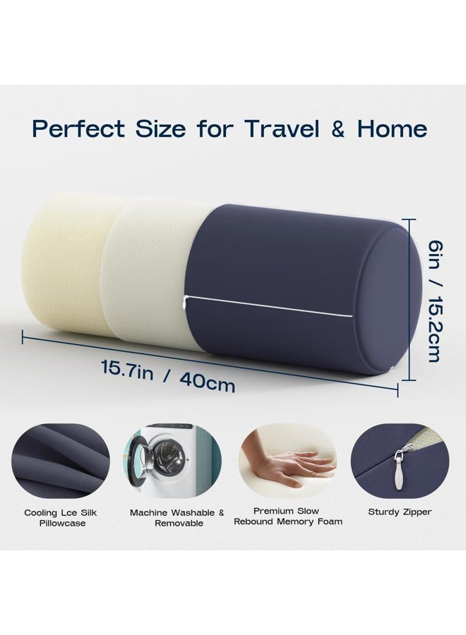 Forcanby Neck Roll Pillow for Neck Pain Relief - Memory Foam Neck Support Pillow for Bed | Round Neck Pillow for Sleeping, 15.7 * 6 * 6inch ((Navy-Blue) - Image 2