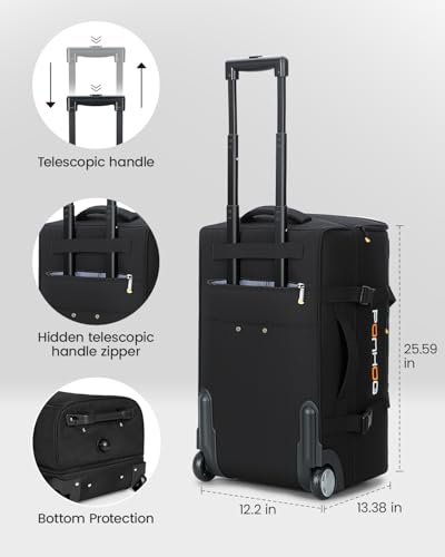 Ponhog 25 Inch Duffle Bag with Wheels and Handle for Men - Water Resistant Wheeled Duffle Bag for Weekend Travel & Overnight Trips, Black - Image 4