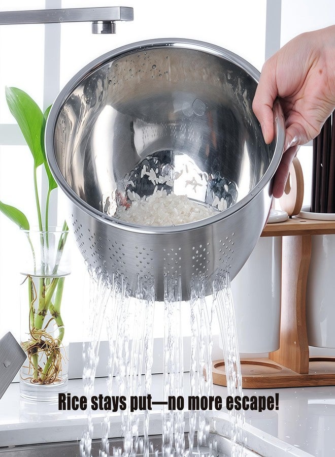 DOPMEP Rice Washer Strainer Bowl, Stainless Steel Quinoa Washing Bowl With Side Drainers Colander for Cleaning Rinsing Fruits, Vegetables, and Beans - Versatile Kitchen Tool - Image 3