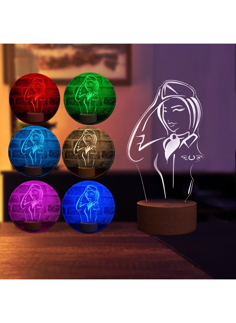 By-Lamp Hostess Figured Decorative Gift Led Table Lamp | 7 Light Colors | Wooden Base  - Image 3