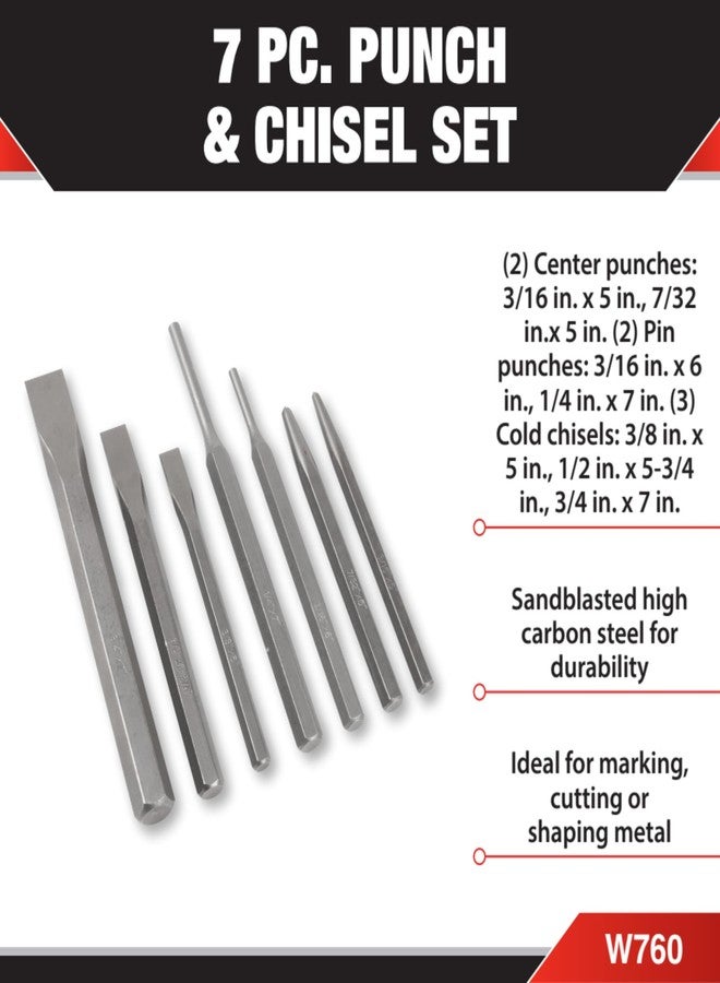 بيرفورمانس تول مجموعة أدوات التثقيب والإزميل W760 من Performance Tool، مكونة من 7 قطع، مصنوعة من الفولاذ عالي الكربون، مثالية للأعمال المعدنية - Image 3