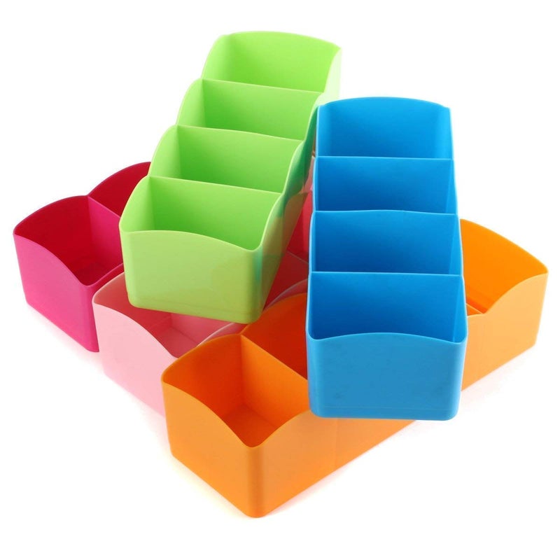SPRADE Sprade Multipurpose Plastic 5 Grid Socks Storage Organizer Holder Set of 4 Pcs Assorted Color - Image 1